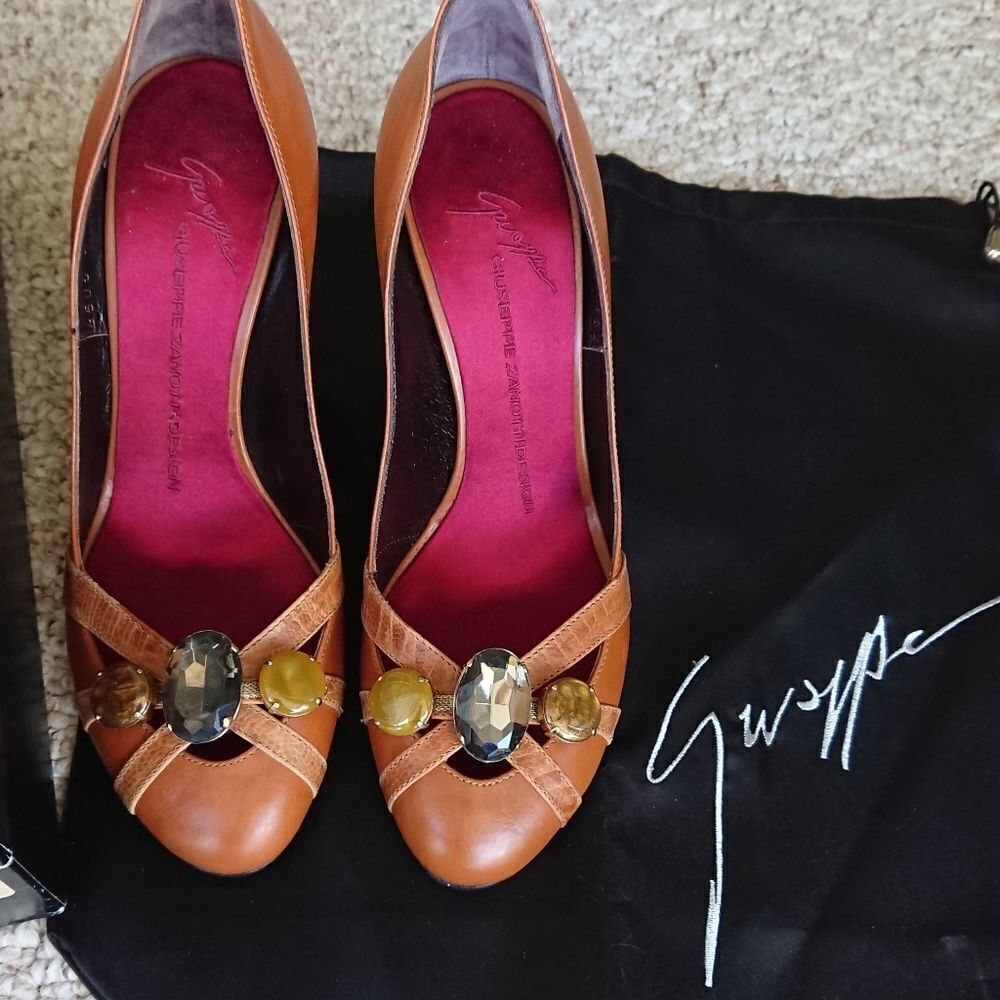 Giuseppe Zanotti Cognac Heels with Stone Embellishments Pumps size 36.5